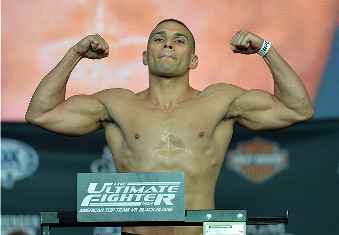 LAS VEGAS, NEVADA - JULY 11:   Hayder Hassan steps onto the scale during the TUF 21 Finale Weigh-in at the UFC Fan Expo in the Sands Expo and Convention Center on July 11, 2015 in Las Vegas Nevada. (Photo by Brandon Magnus/Zuffa LLC/Zuffa LLC via Getty Im