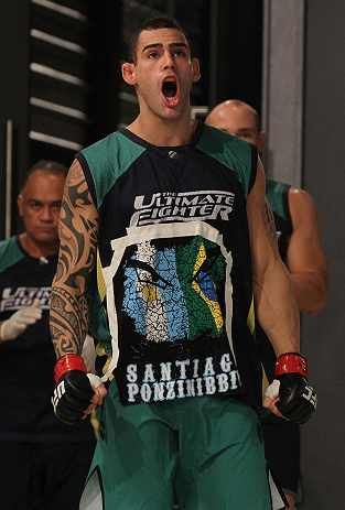 SAO PAULO, BRAZIL - FEBRUARY 11:  Santiago Ponzinibbio enters the gym before his preliminary fight against Marcio "Pedra" Santos during filming of season two of The Ultimate Fighter Brazil on February 11, 2013 in Sao Paulo, Brazil. (Photo by Luiz Pires Di