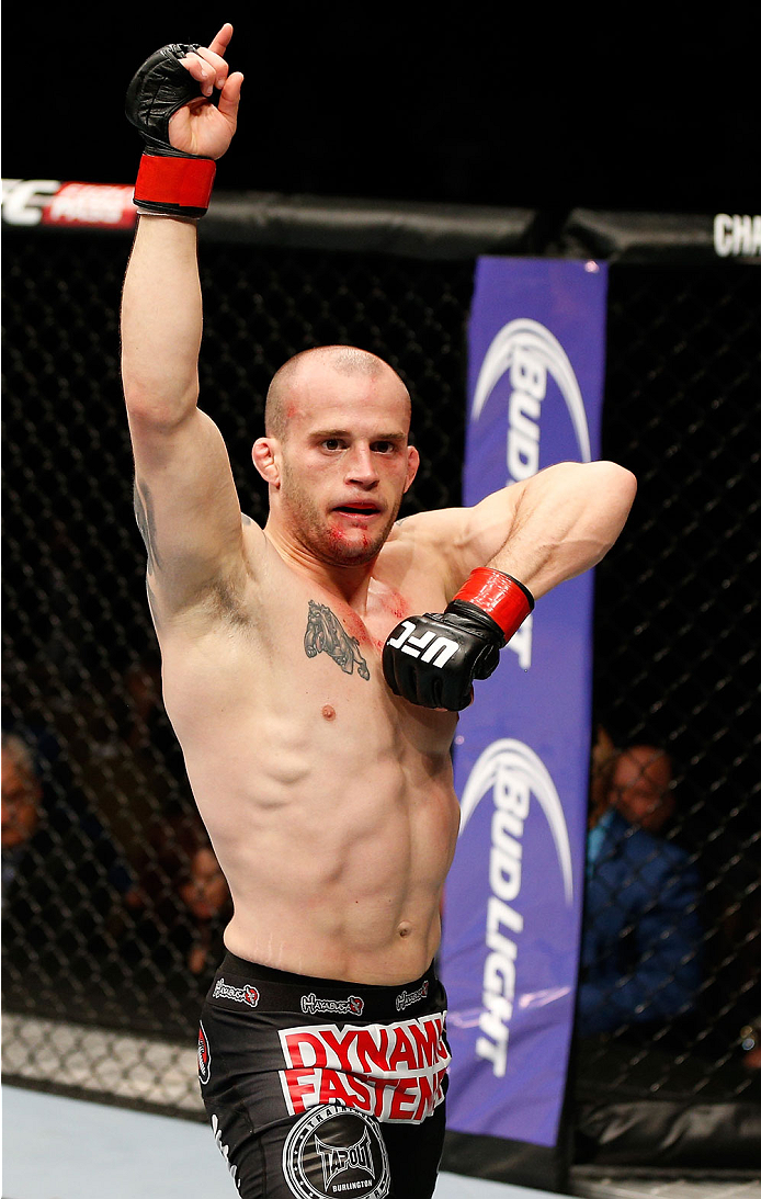 QUEBEC CITY, CANADA - APRIL 16:  Mitch Gagnon reacts after defeating Tim Gorman in their bantamweight fight during the TUF Nations Finale at Colisee Pepsi on April 16, 2014 in Quebec City, Quebec, Canada. (Photo by Josh Hedges/Zuffa LLC/Zuffa LLC via Gett