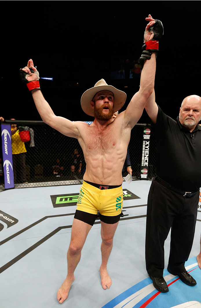 QUEBEC CITY, CANADA - APRIL 16:  Richard Walsh reacts after his victory over Chris Indich in their welterweight fight during the TUF Nations Finale at Colisee Pepsi on April 16, 2014 in Quebec City, Quebec, Canada. (Photo by Josh Hedges/Zuffa LLC/Zuffa LL