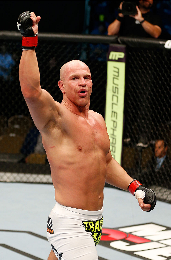 QUEBEC CITY, CANADA - APRIL 16:  Ryan Jimmo reacts after his knockout victory over Sean O'Connell in their light heavyweight fight during the TUF Nations Finale at Colisee Pepsi on April 16, 2014 in Quebec City, Quebec, Canada. (Photo by Josh Hedges/Zuffa