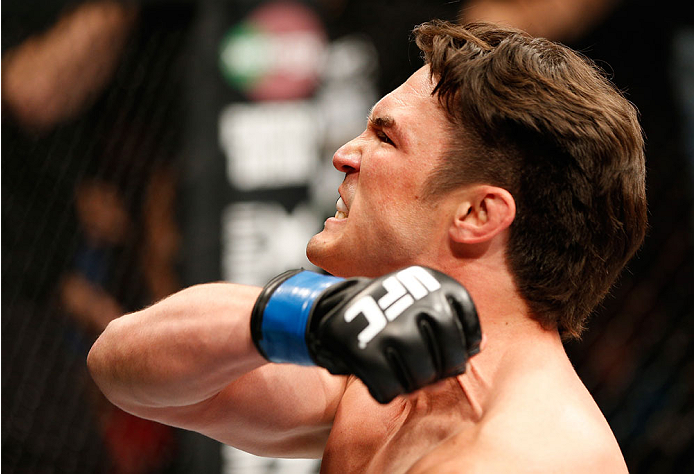 QUEBEC CITY, CANADA - APRIL 16:  KJ Noons reacts after his knockout victory over Sam Stout in their welterweight fight during the TUF Nations Finale at Colisee Pepsi on April 16, 2014 in Quebec City, Quebec, Canada. (Photo by Josh Hedges/Zuffa LLC/Zuffa L