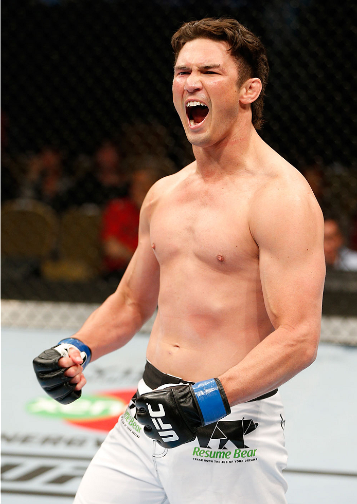 QUEBEC CITY, CANADA - APRIL 16:  KJ Noons reacts after his knockout victory over Sam Stout in their welterweight fight during the TUF Nations Finale at Colisee Pepsi on April 16, 2014 in Quebec City, Quebec, Canada. (Photo by Josh Hedges/Zuffa LLC/Zuffa L