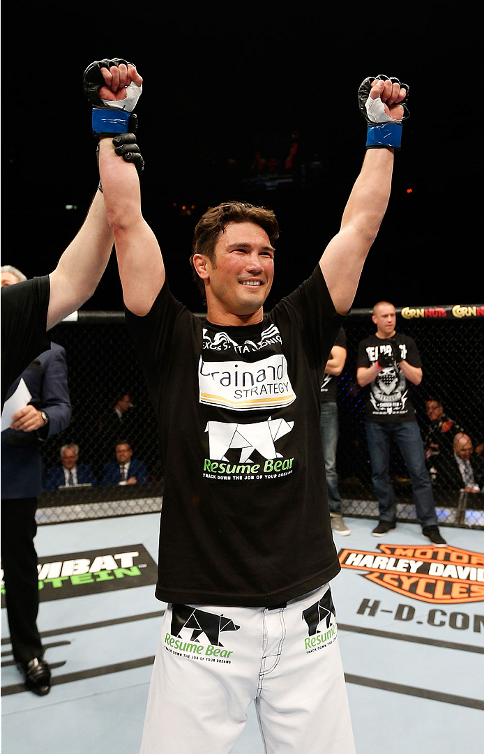 QUEBEC CITY, CANADA - APRIL 16: KJ Noons reacts after his knockout victory over Sam Stout in their welterweight fight during the TUF Nations Finale at Colisee Pepsi on April 16, 2014 in Quebec City, Quebec, Canada. (Photo by Josh Hedges/Zuffa LLC/Zuffa L