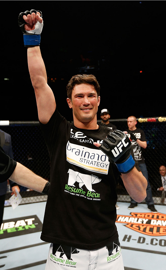 QUEBEC CITY, CANADA - APRIL 16:  KJ Noons reacts after his knockout victory over Sam Stout in their welterweight fight during the TUF Nations Finale at Colisee Pepsi on April 16, 2014 in Quebec City, Quebec, Canada. (Photo by Josh Hedges/Zuffa LLC/Zuffa L