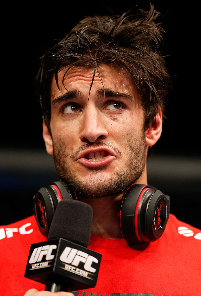 QUEBEC CITY, CANADA - APRIL 16:  Elias Theodorou reacts after his TKO victory over Sheldon Wescott in their middleweight fight during the TUF Nations Finale at Colisee Pepsi on April 16, 2014 in Quebec City, Quebec, Canada. (Photo by Josh Hedges/Zuffa LLC