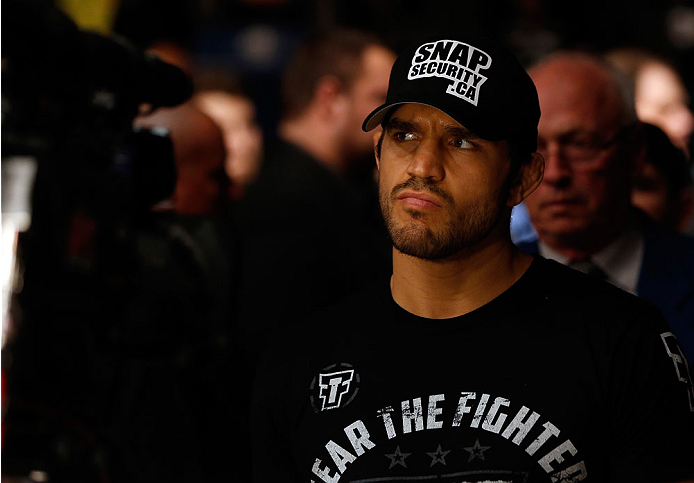 QUEBEC CITY, CANADA - APRIL 16:  Patrick Cote enters the arena before his welterweight fight against Kyle Noke during the TUF Nations Finale at Colisee Pepsi on April 16, 2014 in Quebec City, Quebec, Canada. (Photo by Josh Hedges/Zuffa LLC/Zuffa LLC via G