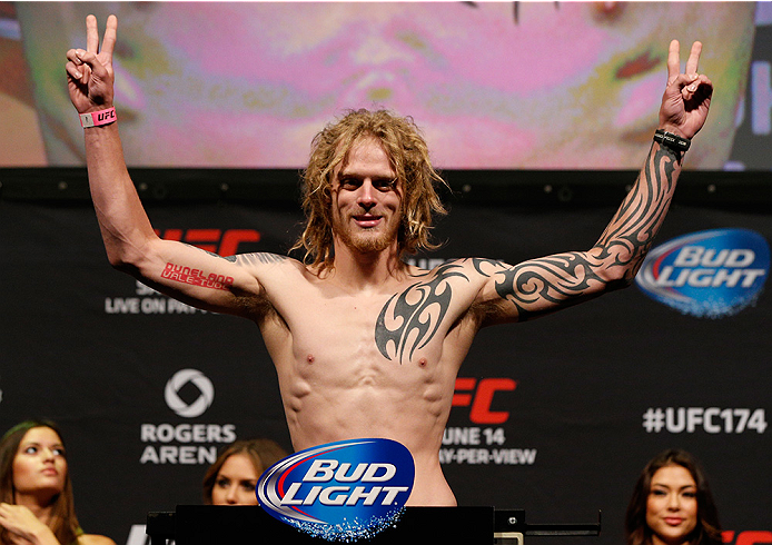 VANCOUVER, BC - JUNE 13: Josh Shockley weighs in during the UFC 174 weigh-in at Rogers Arena on June 13, 2014 in Vancouver, Canada. (Photo by Josh Hedges/Zuffa LLC/Zuffa LLC via Getty Images)