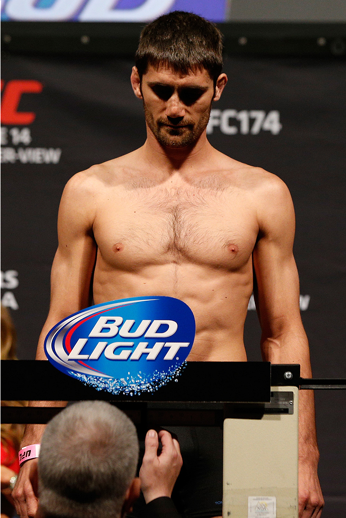 VANCOUVER, BC - JUNE 13: Jason Saggo weighs in during the UFC 174 weigh-in at Rogers Arena on June 13, 2014 in Vancouver, Canada. (Photo by Josh Hedges/Zuffa LLC/Zuffa LLC via Getty Images)
