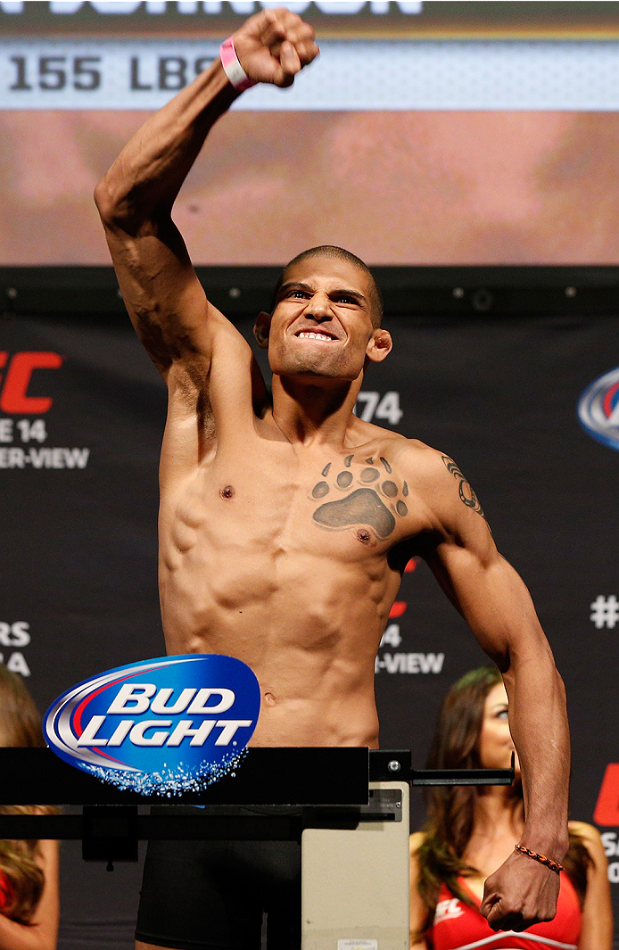 VANCOUVER, BC - JUNE 13: Kajan Johnson weighs in during the UFC 174 weigh-in at Rogers Arena on June 13, 2014 in Vancouver, Canada. (Photo by Josh Hedges/Zuffa LLC/Zuffa LLC via Getty Images)