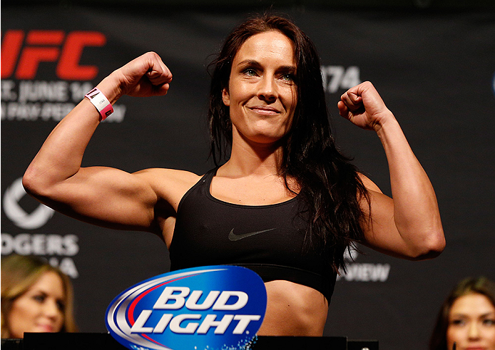 VANCOUVER, BC - JUNE 13: Valerie Letourneau weighs in during the UFC 174 weigh-in at Rogers Arena on June 13, 2014 in Vancouver, Canada. (Photo by Josh Hedges/Zuffa LLC/Zuffa LLC via Getty Images)