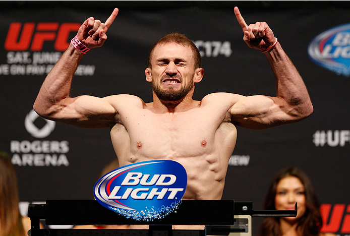 VANCOUVER, BC - JUNE 13:  UFC flyweight title challenger Ali Bagautinov weighs in during the UFC 174 weigh-in at Rogers Arena on June 13, 2014 in Vancouver, Canada.  (Photo by Josh Hedges/Zuffa LLC/Zuffa LLC via Getty Images)