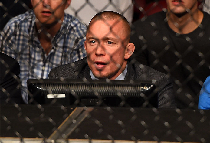 MONTREAL, QC - APRIL 25:   Former UFC welterweight champion Georges St-Pierre looks on during the UFC 186 event at the Bell Centre on April 25, 2015 in Montreal, Quebec, Canada. (Photo by Josh Hedges/Zuffa LLC/Zuffa LLC via Getty Images)