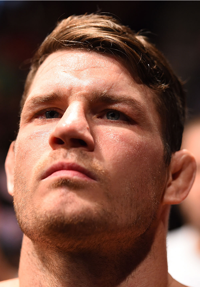 MONTREAL, QC - APRIL 25:   Michael Bisping of England prepares to enter the Octagon before his middleweight bout against CB Dollaway during the UFC 186 event at the Bell Centre on April 25, 2015 in Montreal, Quebec, Canada. (Photo by Josh Hedges/Zuffa LLC