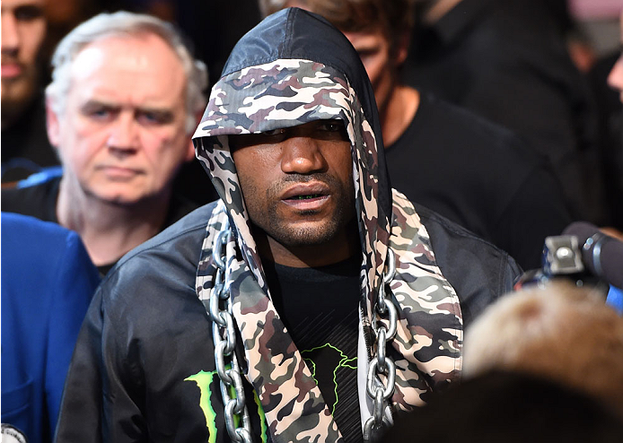 MONTREAL, QC - APRIL 25:   Quinton 'Rampage' Jackson of the United States prepares to enter the Octagon before his catchweight bout against Fabio Maldonado during the UFC 186 event at the Bell Centre on April 25, 2015 in Montreal, Quebec, Canada. (Photo b