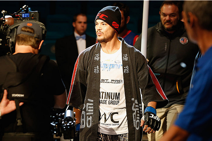 LAS VEGAS, NV - MAY 23:  Leo Kuntz walks to the Octagon to face Islam Makhachev of Russia in their lightweight bout during the UFC 187 event at the MGM Grand Garden Arena on May 23, 2015 in Las Vegas, Nevada.  (Photo by Christian Petersen/Zuffa LLC/Zuffa 