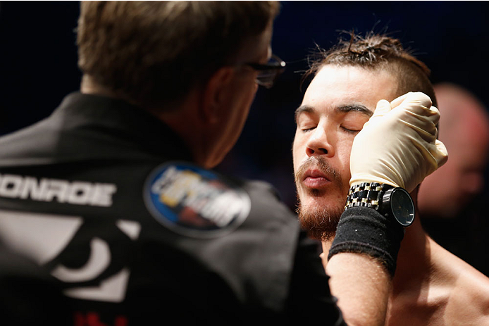 LAS VEGAS, NV - MAY 23: Leo Kuntz prepares to face Islam Makhachev of Russia in their lightweight bout during the UFC 187 event at the MGM Grand Garden Arena on May 23, 2015 in Las Vegas, Nevada. (Photo by Christian Petersen/Zuffa LLC/Zuffa LLC via Get