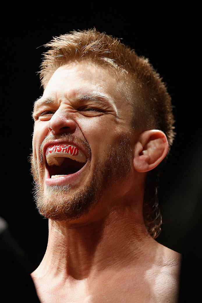 LAS VEGAS, NV - MAY 23: Mike Pyle prepares to face Colby Covington in their welterweight bout during the UFC 187 event at the MGM Grand Garden Arena on May 23, 2015 in Las Vegas, Nevada. (Photo by Christian Petersen/Zuffa LLC/Zuffa LLC via Getty Images)