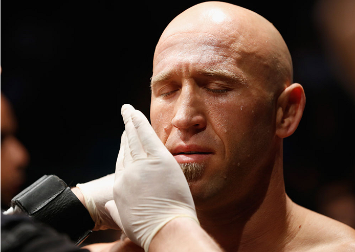 LAS VEGAS, NV - MAY 23:  Josh Burkman prepares to face Dong Hyun Kim in their welterweight bout during the UFC 187 event at the MGM Grand Garden Arena on May 23, 2015 in Las Vegas, Nevada.  (Photo by Christian Petersen/Zuffa LLC/Zuffa LLC via Getty Images