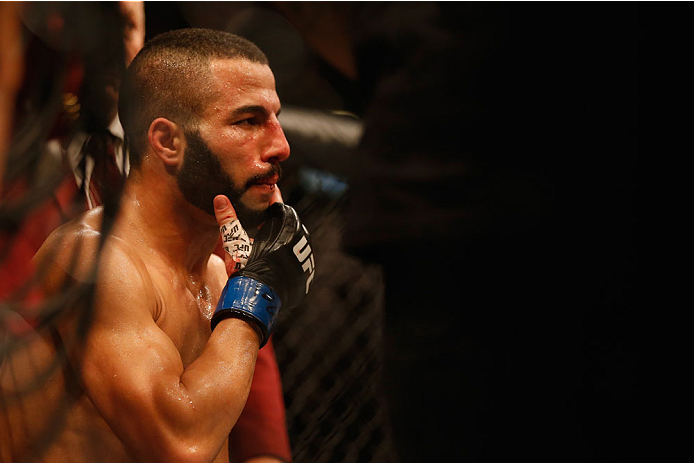 LAS VEGAS, NV - MAY 23: John Makdessi of Canada reacts to his loss to Donald Cerrone in their lightweight bout during the UFC 187 event at the MGM Grand Garden Arena on May 23, 2015 in Las Vegas, Nevada. (Photo by Christian Petersen/Zuffa LLC/Zuffa LLC