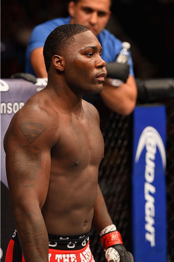 LAS VEGAS, NV - MAY 23:  Anthony Johnson prepares to face Daniel Cormier in their UFC light heavyweight championship bout during the UFC 187 event at the MGM Grand Garden Arena on May 23, 2015 in Las Vegas, Nevada.  (Photo by Josh Hedges/Zuffa LLC/Zuffa L