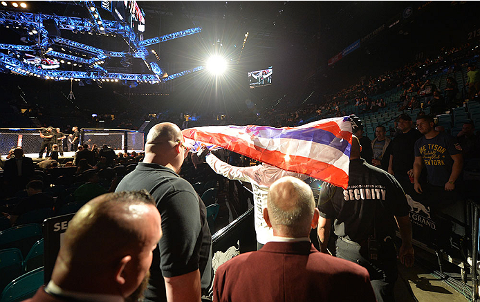 LAS VEGAS, NV - DECEMBER 12: Yancy Medeiros walks to the Octagon to face John Makedssi of Canada during the UFC 194 event inside MGM Grand Garden Arena on December 12, 2015 in Las Vegas, Nevada. (Photo by Brandon Magnus/Zuffa LLC/Zuffa LLC via Getty Imag