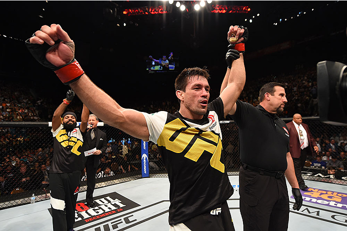 LAS VEGAS, NV - DECEMBER 12:  Demian Maia of Brazil reacts to his victory over Gunnar Nelson of Iceland in their welterweight bout during the UFC 194 event inside MGM Grand Garden Arena on December 12, 2015 in Las Vegas, Nevada.  (Photo by Josh Hedges/Zuf