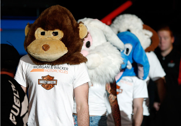 BRISBANE, AUSTRALIA - DECEMBER 07: Ben Wall (L) enters the arena with his team before his welterweight fight against Alex Garcia during the UFC Fight Night event at the Brisbane Entertainment Centre on December 7, 2013 in Brisbane, Australia. (Photo by J
