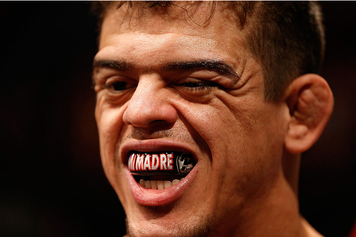 BRISBANE, AUSTRALIA - DECEMBER 07: Caio Magalhaes prepares to enter the Octagon before his middleweight fight against Nick Ring during the UFC Fight Night event at the Brisbane Entertainment Centre on December 7, 2013 in Brisbane, Australia. (Photo by Jo