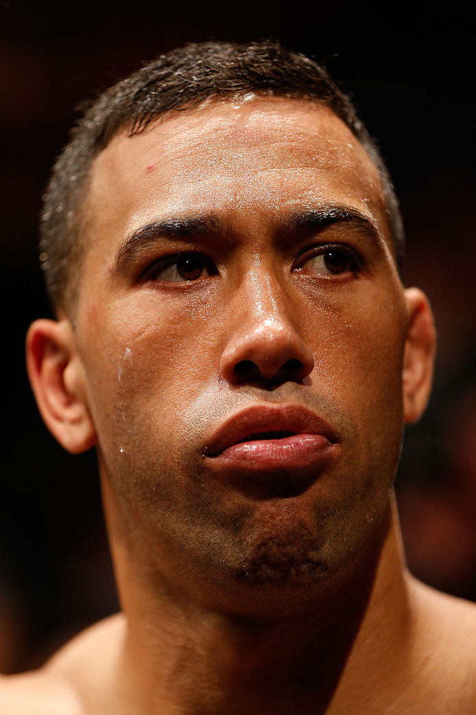 BRISBANE, AUSTRALIA - DECEMBER 07: Dylan Andrews prepares to enter the Octagon before his middleweight fight against Clint Hester during the UFC Fight Night event at the Brisbane Entertainment Centre on December 7, 2013 in Brisbane, Australia. (Photo by