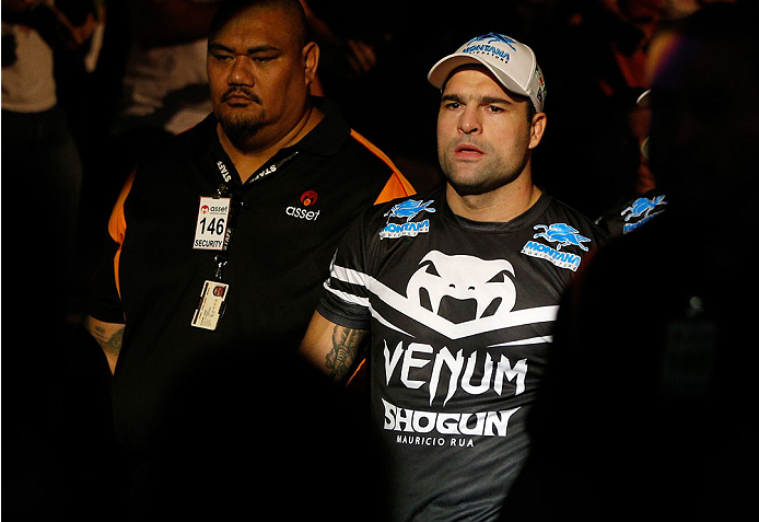 BRISBANE, AUSTRALIA - DECEMBER 07: Mauricio "Shogun" Rua enters the arena before his light heavyweight fight against James Te Huna during the UFC Fight Night event at the Brisbane Entertainment Centre on December 7, 2013 in Brisbane, Australia. (Photo by