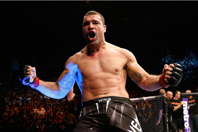 BRISBANE, AUSTRALIA - DECEMBER 07: Mauricio "Shogun" Rua reacts after knocking out James Te Huna in their light heavyweight fight during the UFC Fight Night event at the Brisbane Entertainment Centre on December 7, 2013 in Brisbane, Australia. (Photo by