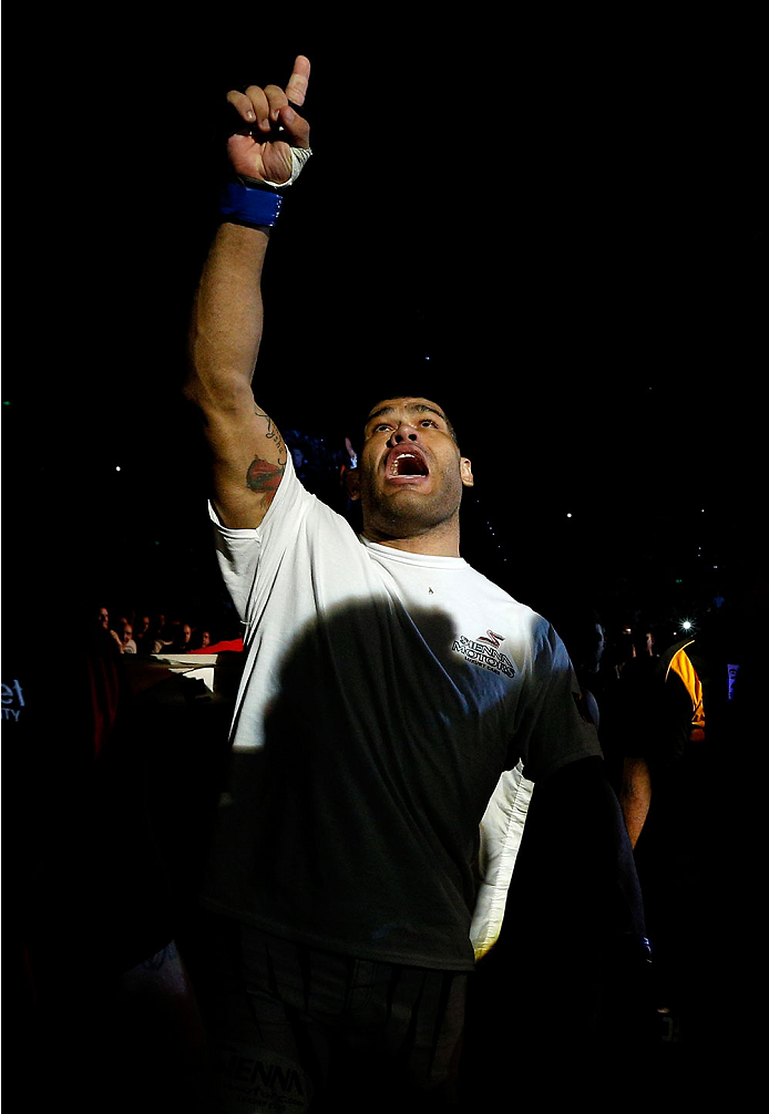 BRISBANE, AUSTRALIA - DECEMBER 07: Antonio Silva enters the arena before his heavyweight fight against Mark Hunt during the UFC Fight Night event at the Brisbane Entertainment Centre on December 7, 2013 in Brisbane, Australia. (Photo by Josh Hedges/Zuffa