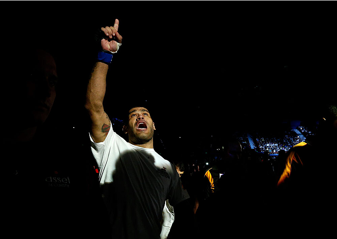 BRISBANE, AUSTRALIA - DECEMBER 07: Antonio Silva enters the arena before his heavyweight fight against Mark Hunt during the UFC Fight Night event at the Brisbane Entertainment Centre on December 7, 2013 in Brisbane, Australia. (Photo by Josh Hedges/Zuffa