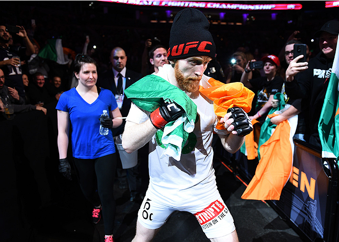 BOSTON, MA - JANUARY 18:  Paddy Holohan enters the arena before a flyweight fight against Shane Howell during the UFC Fight Night event at the TD Garden on January 18, 2015 in Boston, Massachusetts. (Photo by Jeff Bottari/Zuffa LLC/Zuffa LLC via Getty Ima