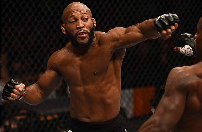 BOSTON, MA - JANUARY 18:  John Howard fights Lorenz Larkin in their welterweight fight during the UFC Fight Night event at the TD Garden on January 18, 2015 in Boston, Massachusetts. (Photo by Jeff Bottari/Zuffa LLC/Zuffa LLC via Getty Images)