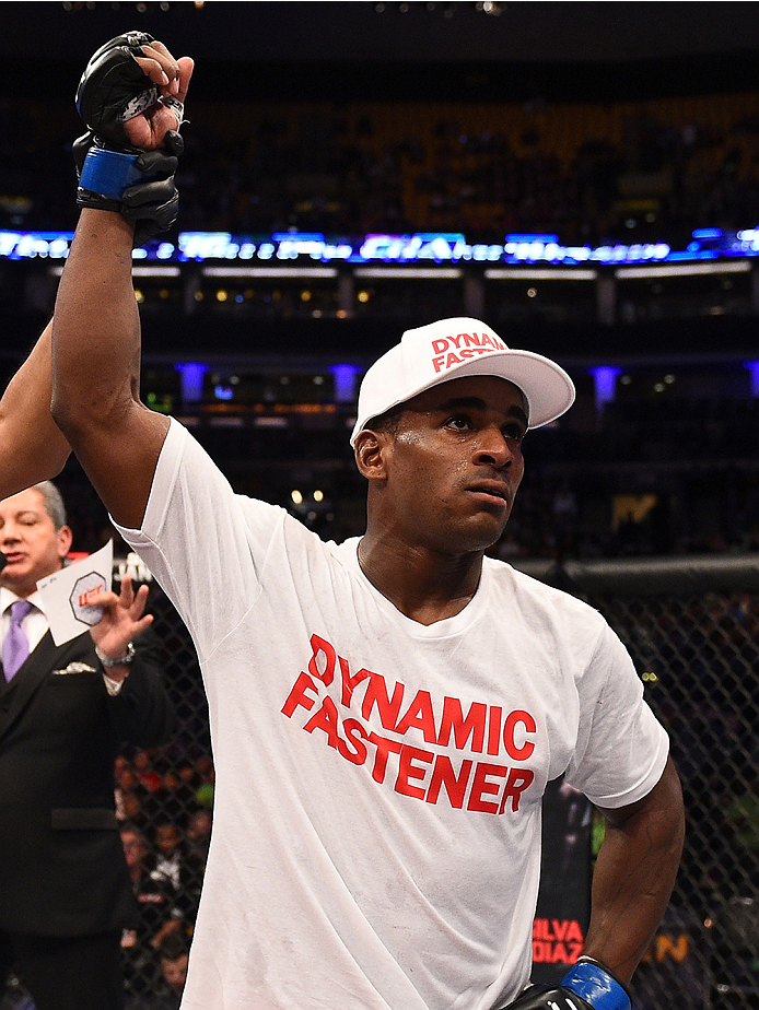 BOSTON, MA - JANUARY 18:  Lorenz Larkin reacts after defeating John Howard in their welterweight fight during the UFC Fight Night event at the TD Garden on January 18, 2015 in Boston, Massachusetts. (Photo by Jeff Bottari/Zuffa LLC/Zuffa LLC via Getty Ima