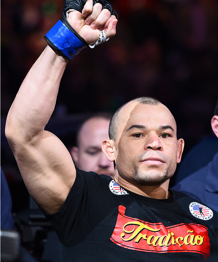 BOSTON, MA - JANUARY 18:  Gleison Tibau enters the arena before a lightweight fight against Norman Parke during the UFC Fight Night event at the TD Garden on January 18, 2015 in Boston, Massachusetts. (Photo by Jeff Bottari/Zuffa LLC/Zuffa LLC via Getty I