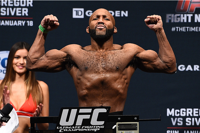 BOSTON, MA - JANUARY 17: John Howard steps on the scale during the UFC Fight Night Boston weigh-in event at the Orpheum Theatre on January 17, 2015 in Boston, Massachusetts. (Photo by Jeff Bottari/Zuffa LLC/Zuffa LLC via Getty Images)