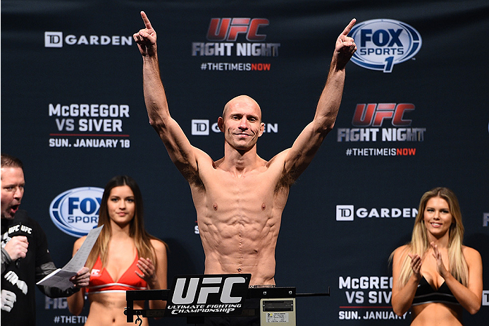 BOSTON, MA - JANUARY 17: Donald 'Cowboy' Cerrone steps on the scale during the UFC Fight Night Boston weigh-in event at the Orpheum Theatre on January 17, 2015 in Boston, Massachusetts. (Photo by Jeff Bottari/Zuffa LLC/Zuffa LLC via Getty Images)