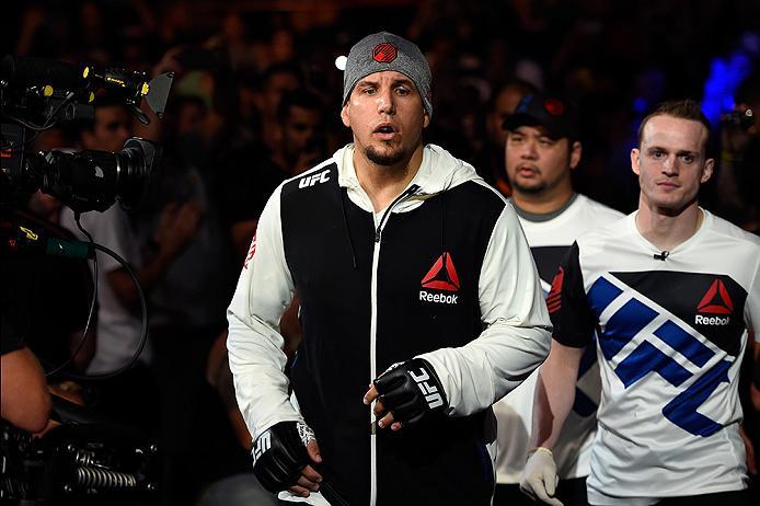 BRISBANE, AUSTRALIA - MARCH 20: Frank Mir of the United States prepares to enter the arena before facing Mark Hunt of New Zealand in their heavyweight bout during the UFC Fight Night event at the Brisbane Entertainment Centre on March 20, 2016 in Brisban