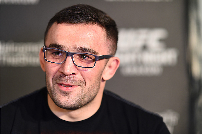 KRAKOW, POLAND - APRIL 08:  Daniel Omielanczuk interacts with media during the UFC Fight Night Ultimate Media Day inside the TAURON Arena on April 8, 2015 in Krakow, Poland. (Photo by Jeff Bottari/Zuffa LLC/Zuffa LLC via Getty Images)