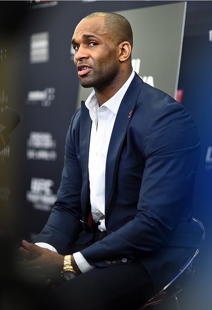 KRAKOW, POLAND - APRIL 08: Jimi Manuwa of England interacts with media during the UFC Fight Night Ultimate Media Day inside the TAURON Arena on April 8, 2015 in Krakow, Poland. (Photo by Jeff Bottari/Zuffa LLC/Zuffa LLC via Getty Images)