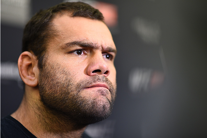 KRAKOW, POLAND - APRIL 08: Gabriel Gonzaga of Brazil interacts with media during the UFC Fight Night Ultimate Media Day inside the TAURON Arena on April 8, 2015 in Krakow, Poland. (Photo by Jeff Bottari/Zuffa LLC/Zuffa LLC via Getty Images)