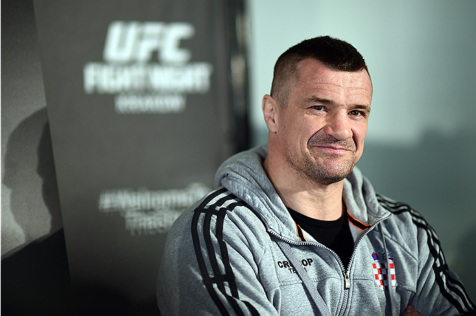 KRAKOW, POLAND - APRIL 08: Mirko Cro Cop of Croatia interacts with media during the UFC Fight Night Ultimate Media Day inside the TAURON Arena on April 8, 2015 in Krakow, Poland. (Photo by Jeff Bottari/Zuffa LLC/Zuffa LLC via Getty Images)
