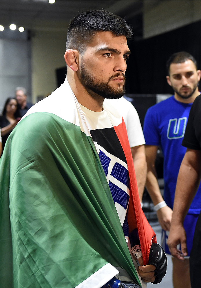 MONTERREY, MEXICO - NOVEMBER 21: Kelvin Gastelum of the United States prepares to enter the arena before his welterweight bout against Neil Magny during the UFC Fight Night event at Arena Monterrey on November 21, 2015 in Monterrey, Mexico. (Photo by Mi
