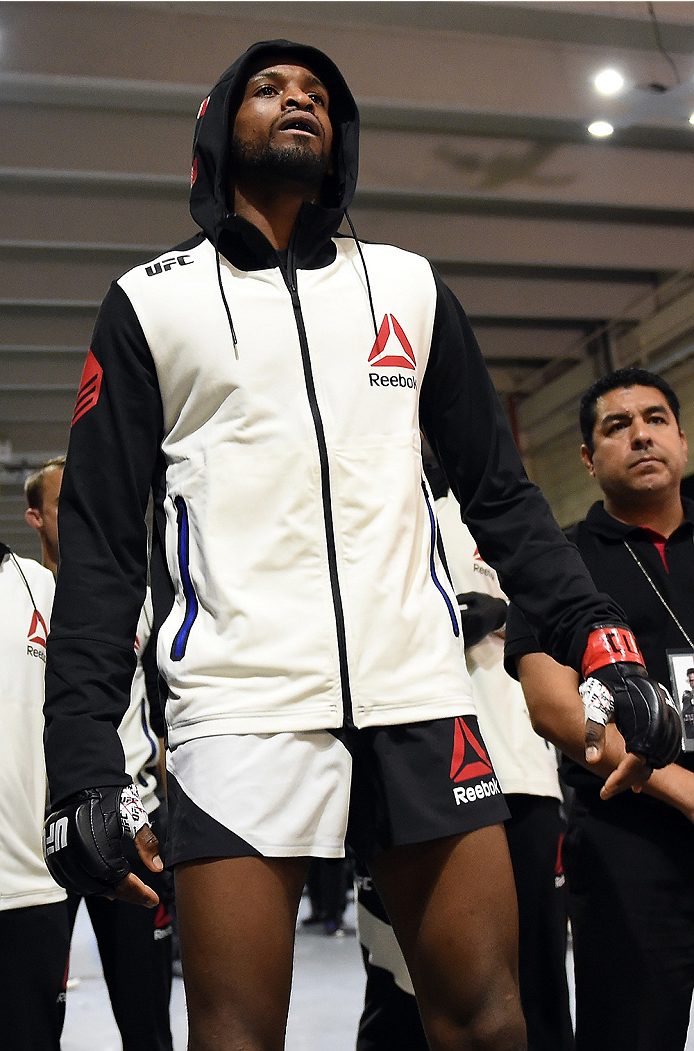 MONTERREY, MEXICO - NOVEMBER 21:  Neil Magny of the United States prepares to enter the arena before his welterweight bout against Kelvin Gastelum during the UFC Fight Night event at Arena Monterrey on November 21, 2015 in Monterrey, Mexico.  (Photo by Mi