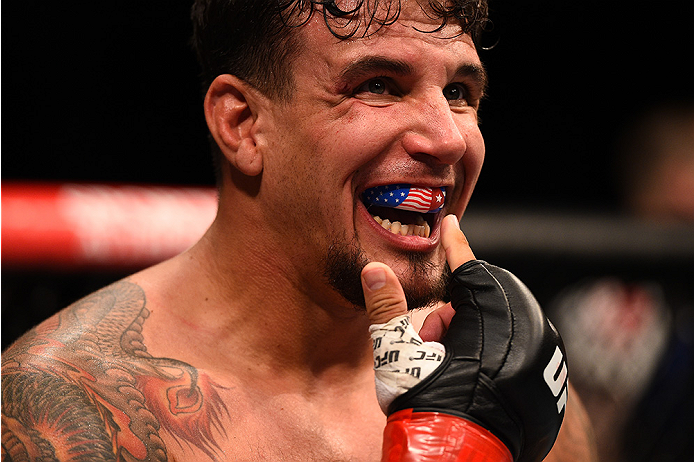 SAN DIEGO, CA - JULY 15:   Frank Mir celebrates his knockout victory over Todd Duffee in their heavyweight bout during the UFC event at the Valley View Casino Center on July 15, 2015 in San Diego, California. (Photo by Jeff Bottari/Zuffa LLC/Zuffa LLC via