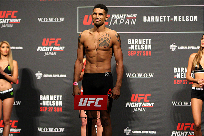 SAITAMA, JAPAN - SEPTEMBER 25: Kajan Johnson during the UFC weigh-in at the Saitama Super Arena on September 25, 2015 in Saitama, Japan. (Photo by Mitch Viquez/Zuffa LLC/Zuffa LLC via Getty Images)