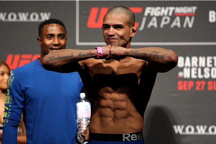 SAITAMA, JAPAN - SEPTEMBER 25: Diego Brandao during the UFC weigh-in at the Saitama Super Arena on September 25, 2015 in Saitama, Japan. (Photo by Mitch Viquez/Zuffa LLC/Zuffa LLC via Getty Images)